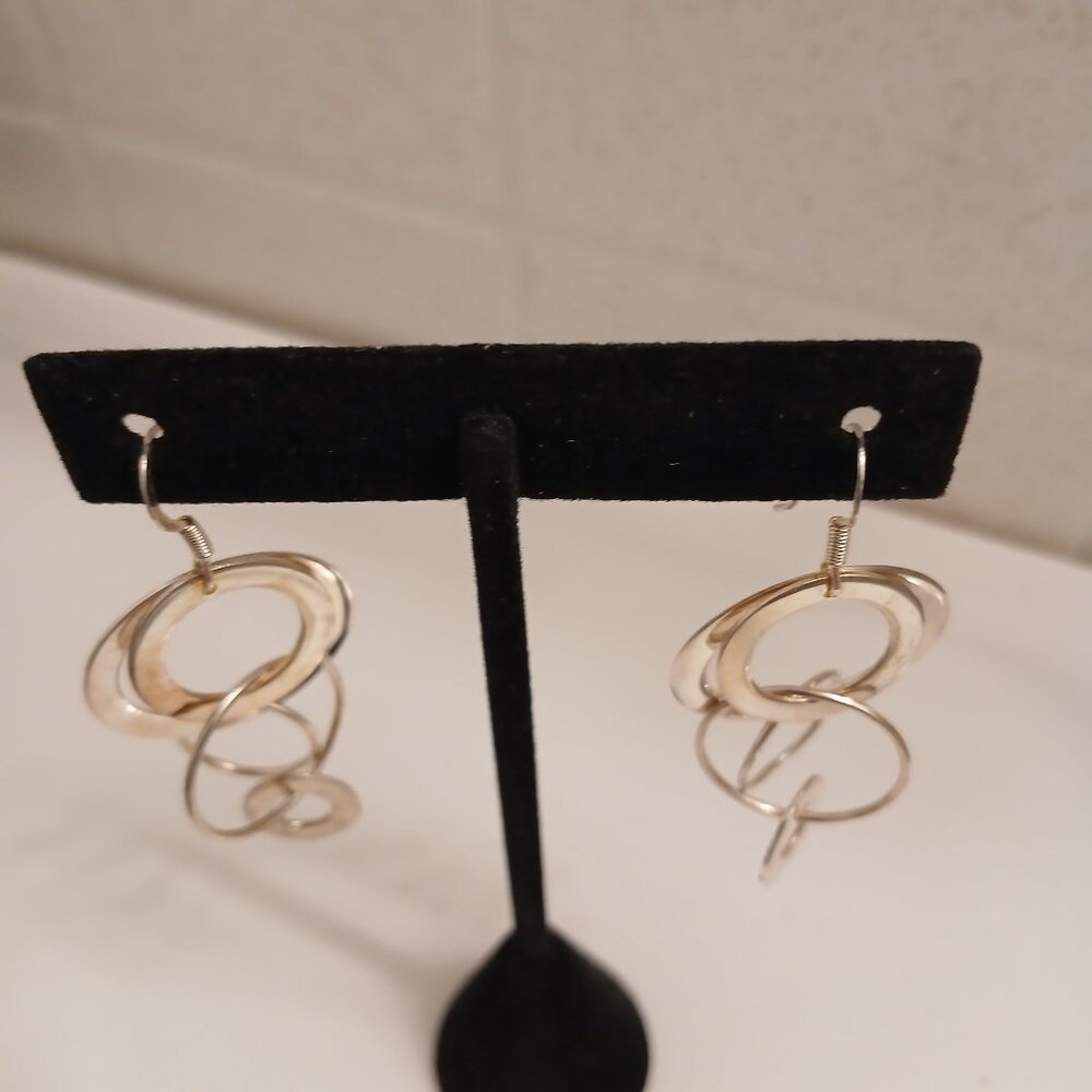 Sterling Modern Circle Link Dangle Earrings - image 6